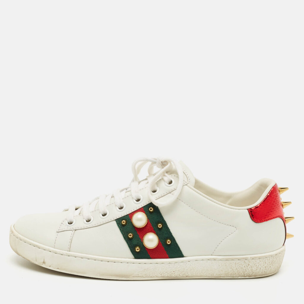 Gucci White Leather Pearl Embellished Ace Sneakers Size 37 Gucci White Leather Pearl Embellished Ace Sneakers Size 37