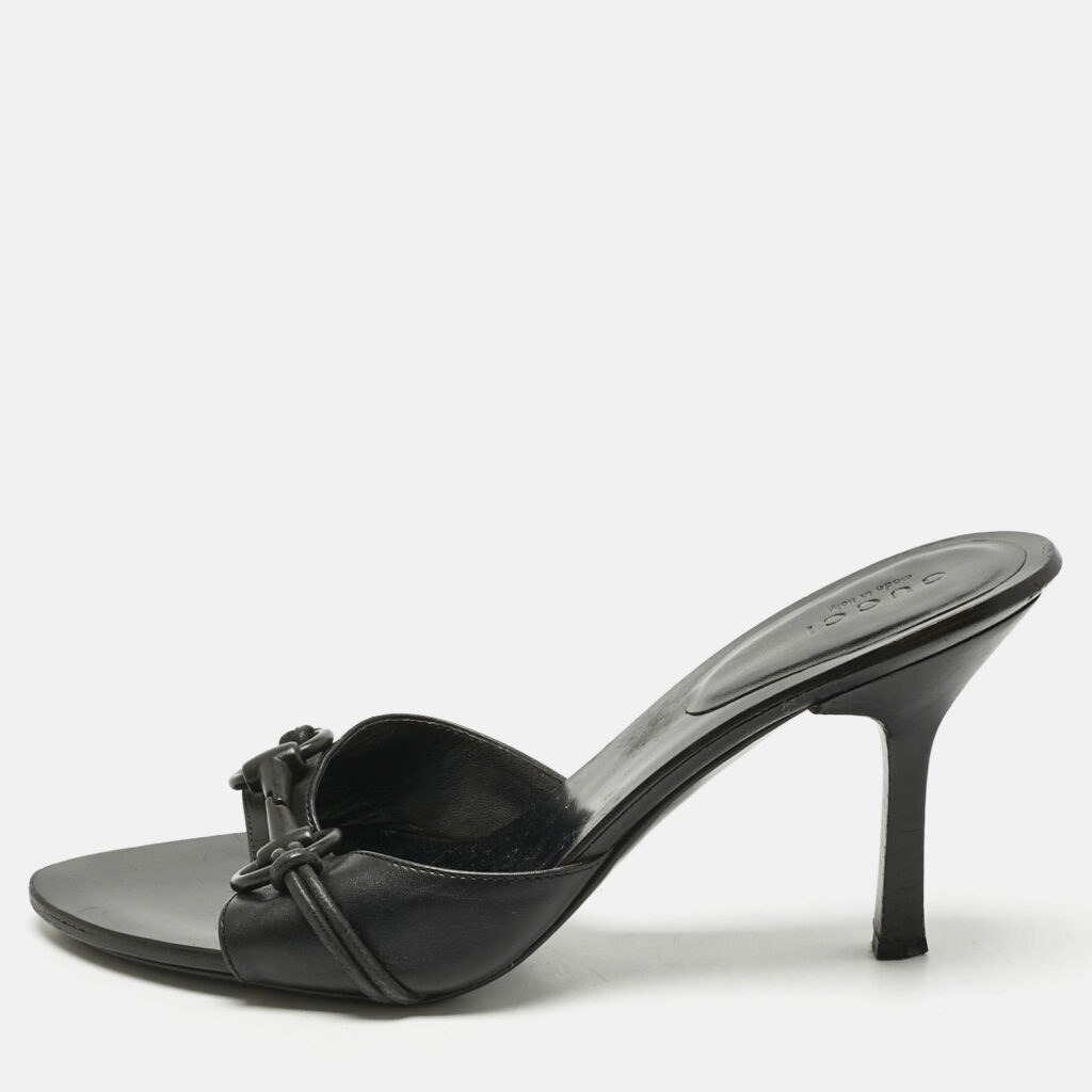 Gucci Black Leather GG Interlocking Slide Sandals Size 36.5 Gucci Black Leather GG Interlocking Slide Sandals Size 36.5