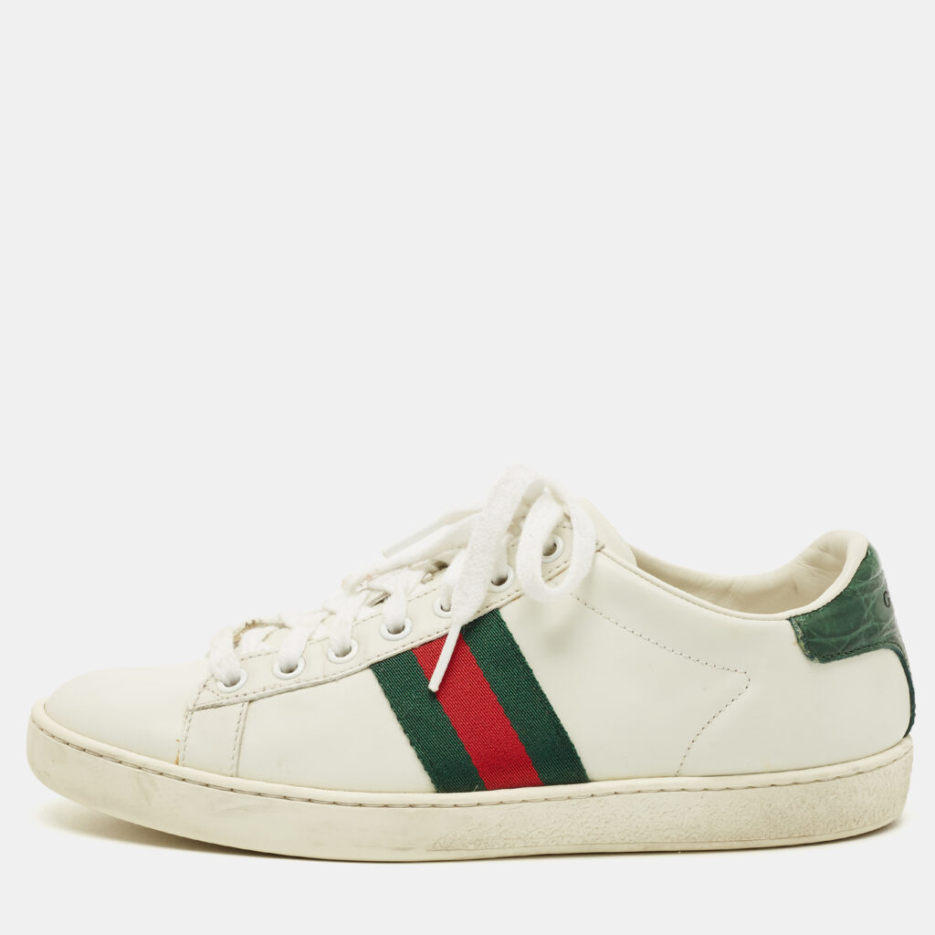 Gucci White Crocodile and Leather Ace Lace Up Sneakers Size 37 Gucci White Crocodile and Leather Ace Lace Up Sneakers Size 37