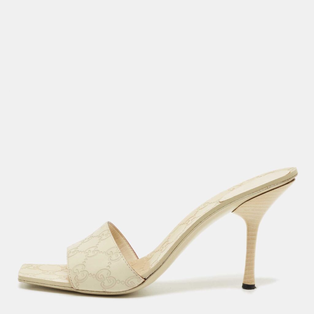 Gucci Cream Guccissima Leather Slide Sandals Size 41