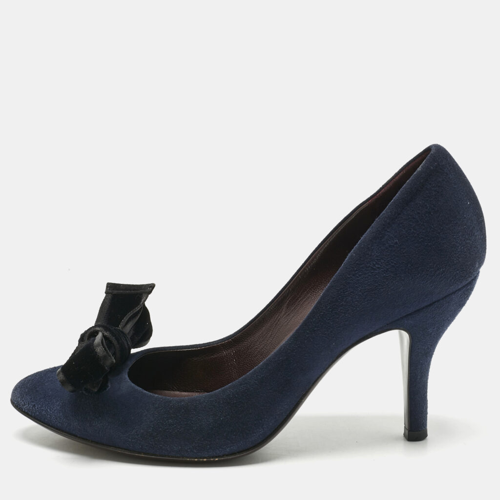 Gucci Navy Blue Suede and Velvet Bow Pumps Size 36.5 Gucci Navy Blue Suede and Velvet Bow Pumps Size 36.5