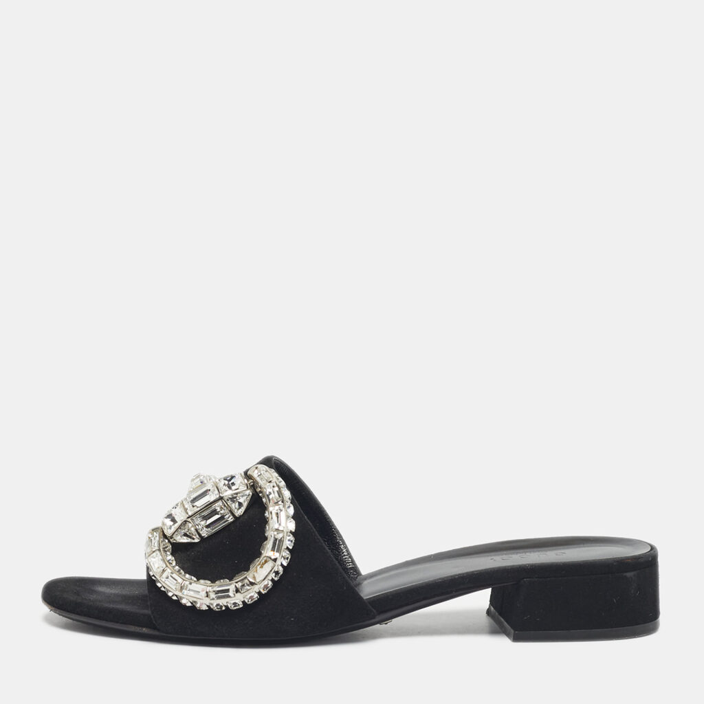 Gucci Black Suede Maxime Crystal Embellished Slide Sandals Size 38 Gucci Black Suede Maxime Crystal Embellished Slide Sandals Size 38