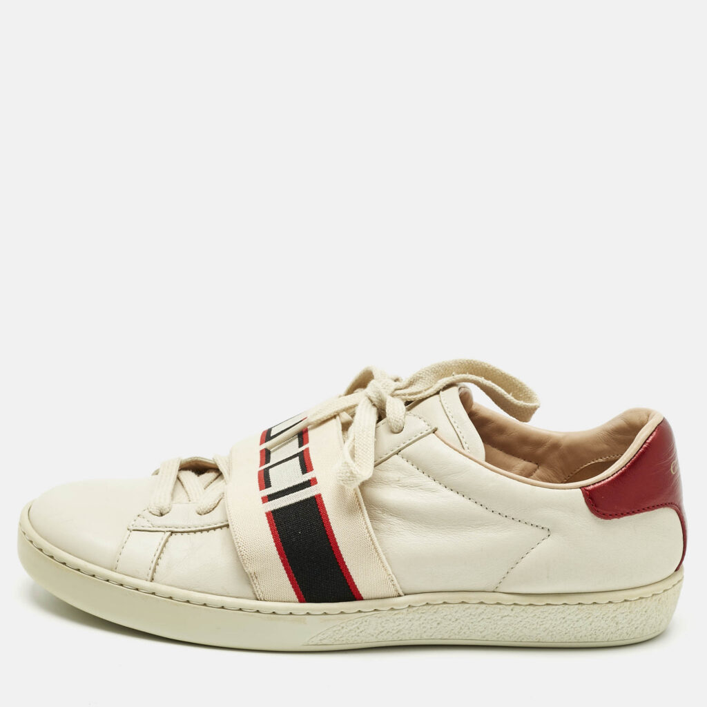 Gucci Cream/Red Leather Ace Stripe Low Top Sneakers Size 37 Gucci Cream/Red Leather Ace Stripe Low Top Sneakers Size 37