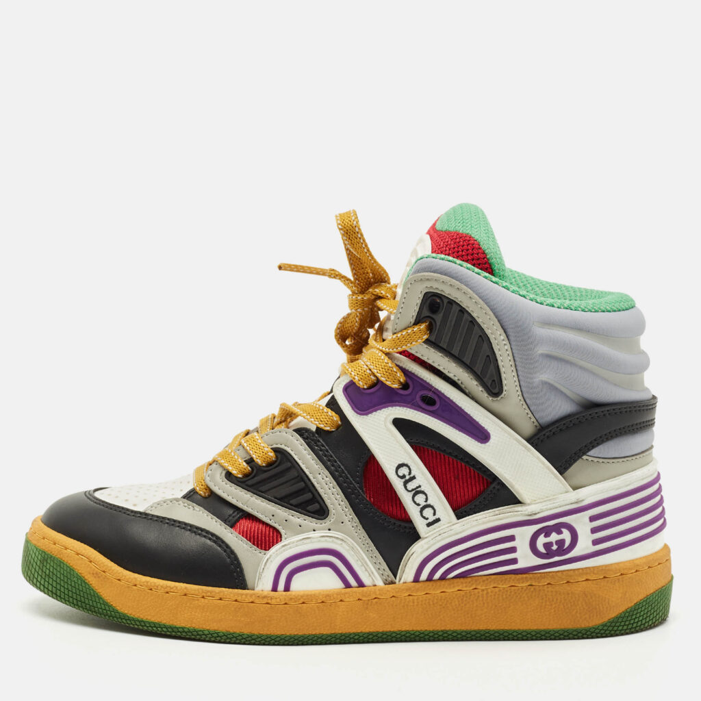 Gucci Multicolor Mesh Leather and Fabric Basket Sneakers Size 35 Gucci Multicolor Mesh Leather and Fabric Basket Sneakers Size 35