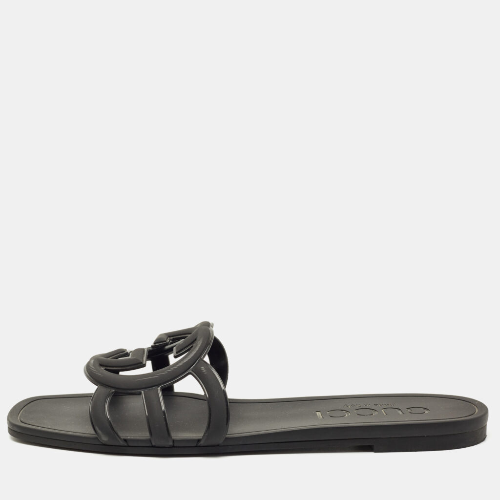 Gucci Black Rubber Interlocking G Flat Slides Size 40 Gucci Black Rubber Interlocking G Flat Slides Size 40