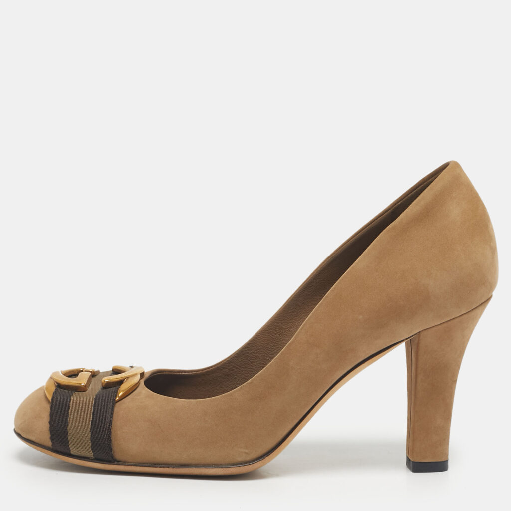 Gucci Beige Nubuck Leather Interlocking G Buckle Pumps Size 37 Gucci Beige Nubuck Leather Interlocking G Buckle Pumps Size 37