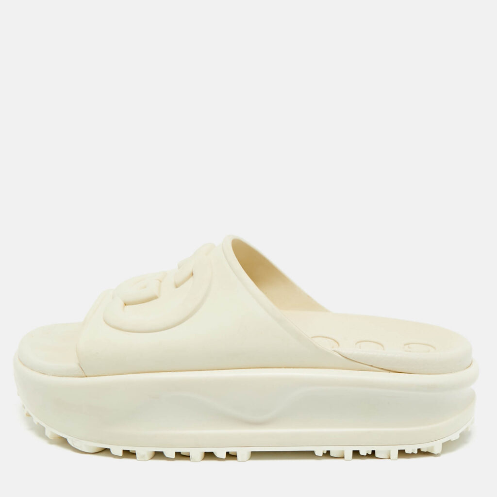 luxury-women-gucci-used-shoes-p1212488-010-1.jpg Gucci White Rubber Interlocking G Slide Sandals Size 37