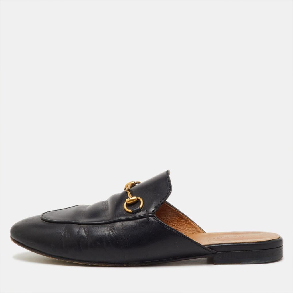 Gucci Black Leather Princetown Horsebit Flat Mules Size 39.5 Gucci Black Leather Princetown Horsebit Flat Mules Size 39.5