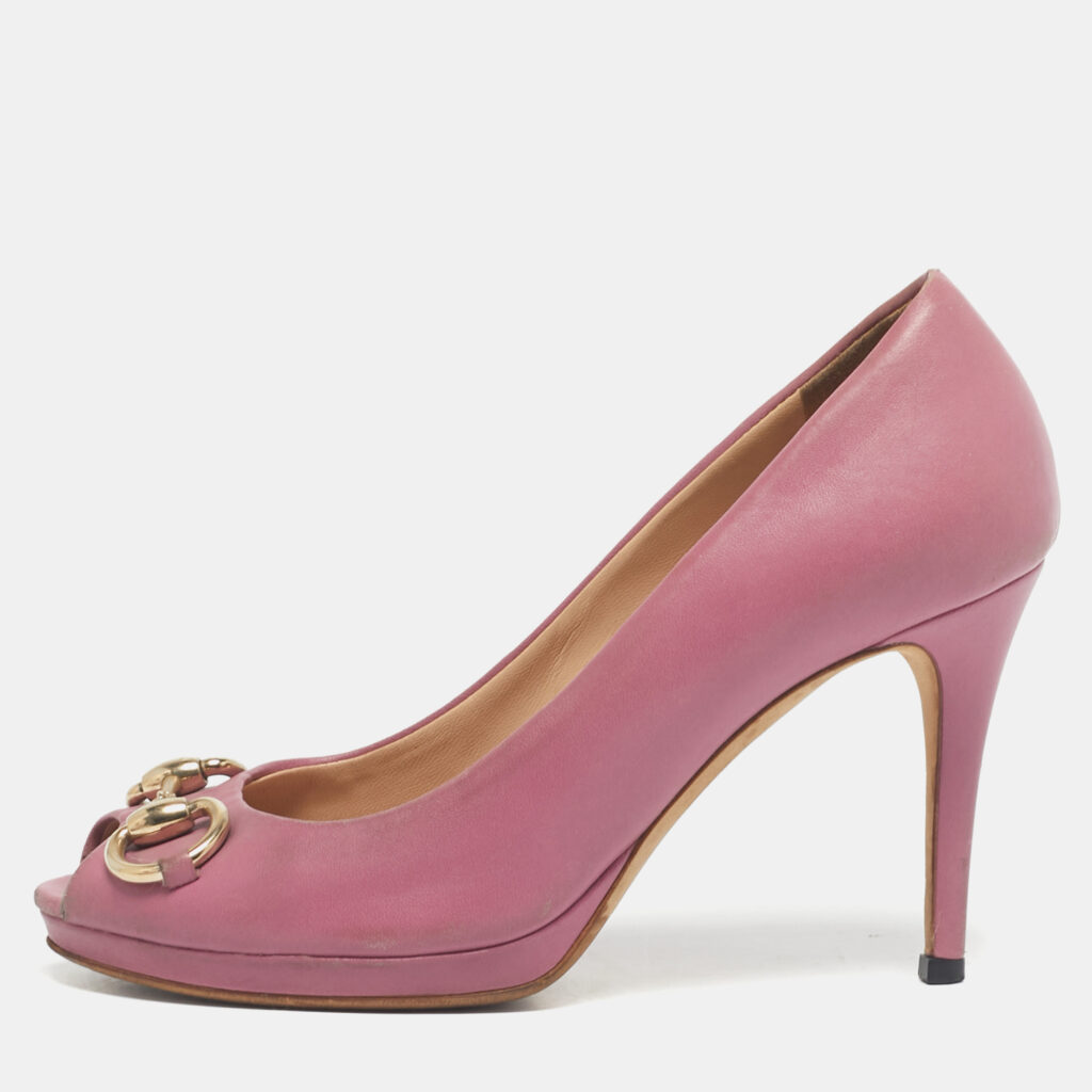 Gucci Pink Leather Jolene Peep Toe Pumps Size 36 Gucci Pink Leather Jolene Peep Toe Pumps Size 36