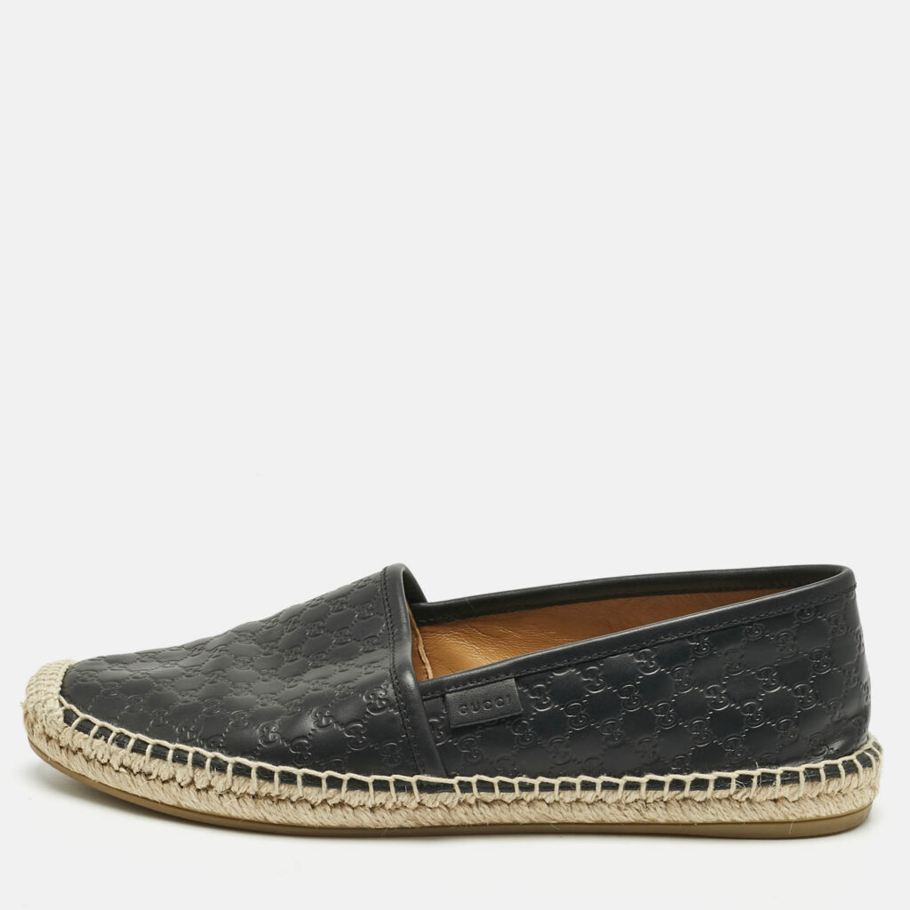 Gucci Black Guccissima Leather Pilar Espadrille Flats Size 38.5 Gucci Black Guccissima Leather Pilar Espadrille Flats Size 38.5