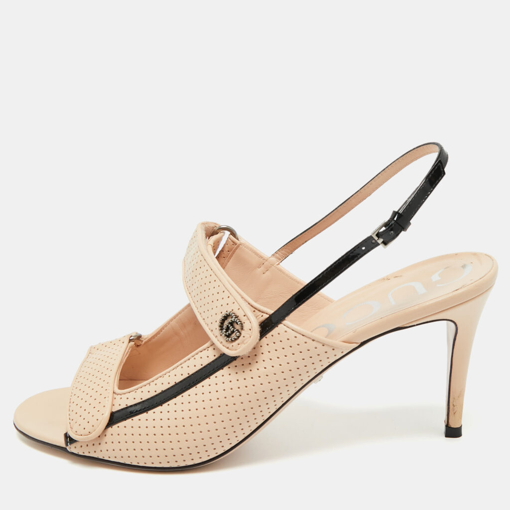 Gucci Black/Beige Perforated Leather Slingback Sandals Size 41 Gucci Black/Beige Perforated Leather Slingback Sandals Size 41
