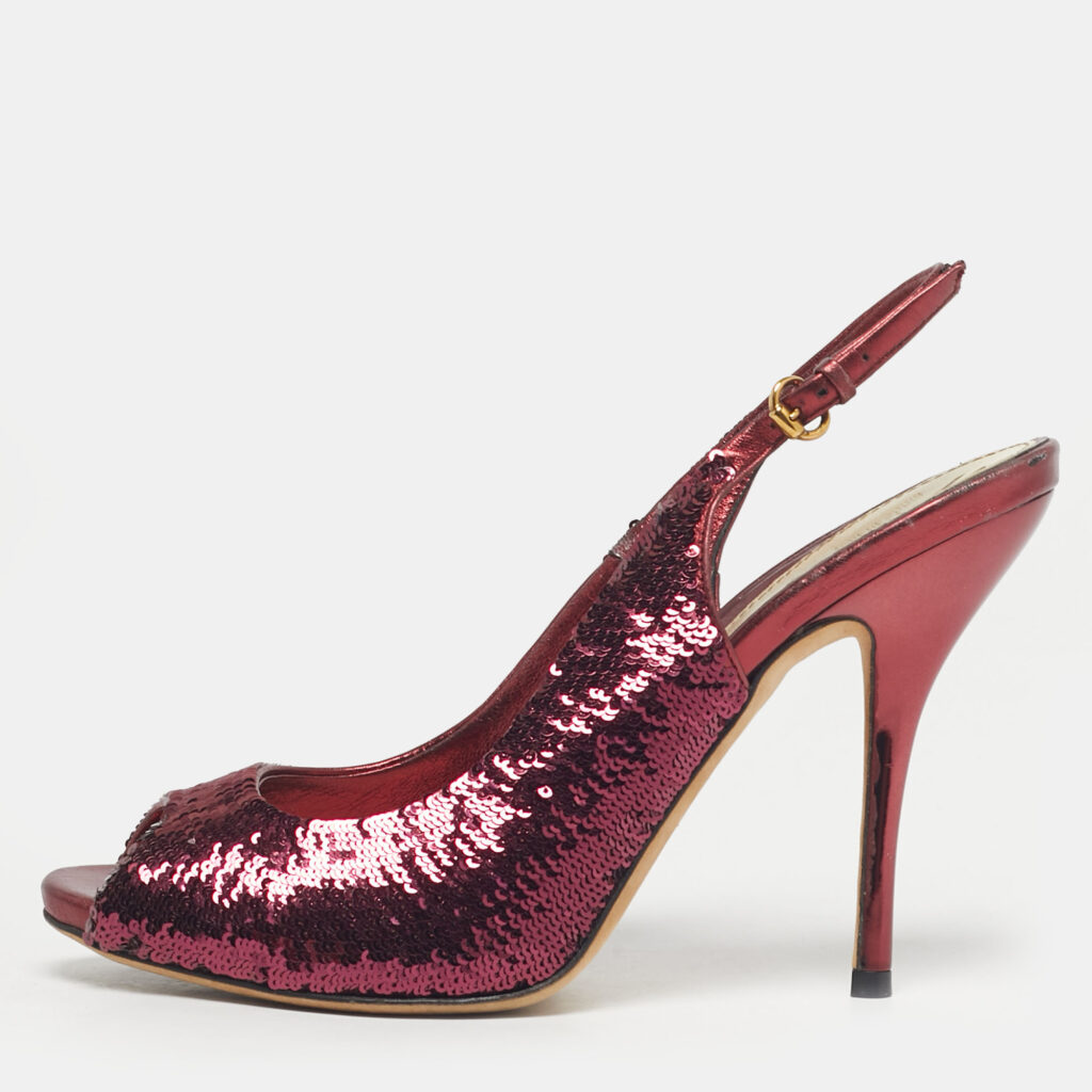 Gucci Purple Sequins Peep Toe Slingback Pumps Size 37.5