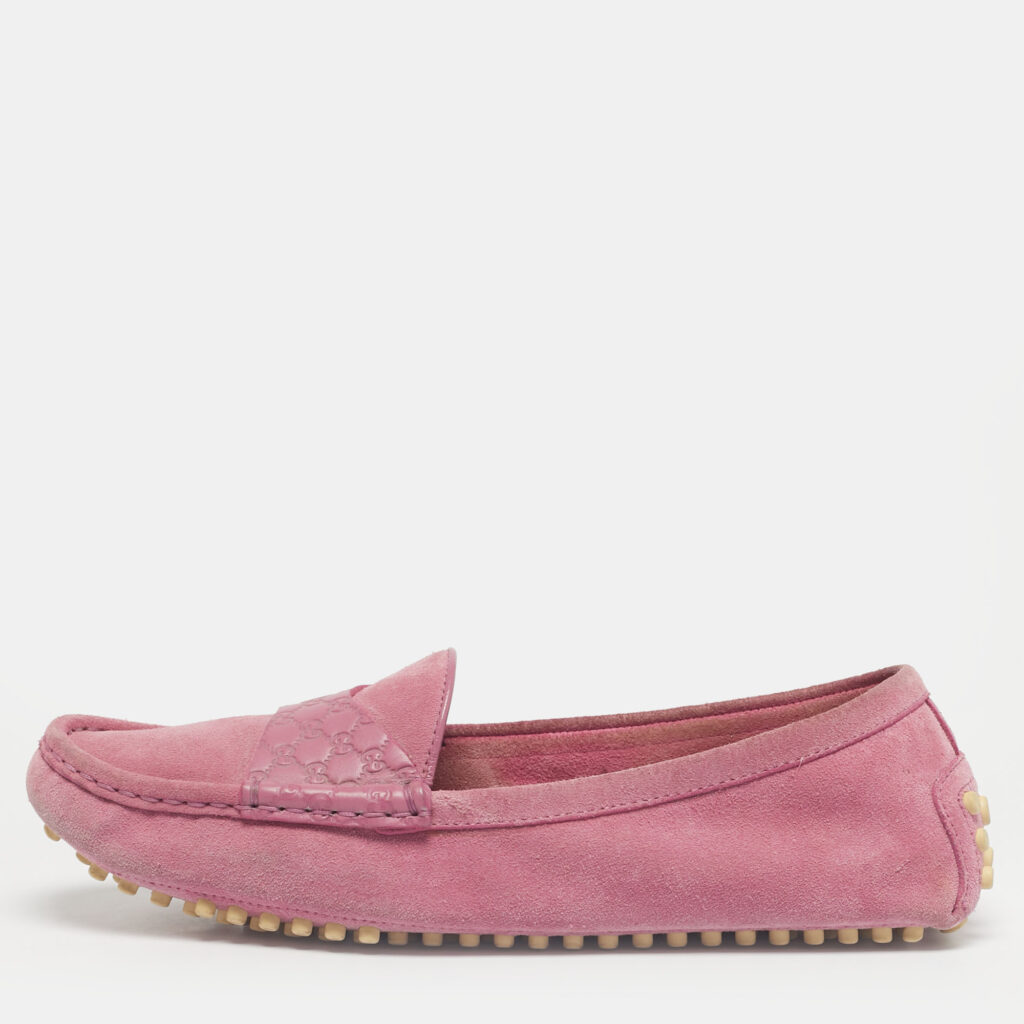 Gucci Pink Leather and Suede Microguccissima Loafers Size 38.5 Gucci Pink Leather and Suede Microguccissima Loafers Size 38.5