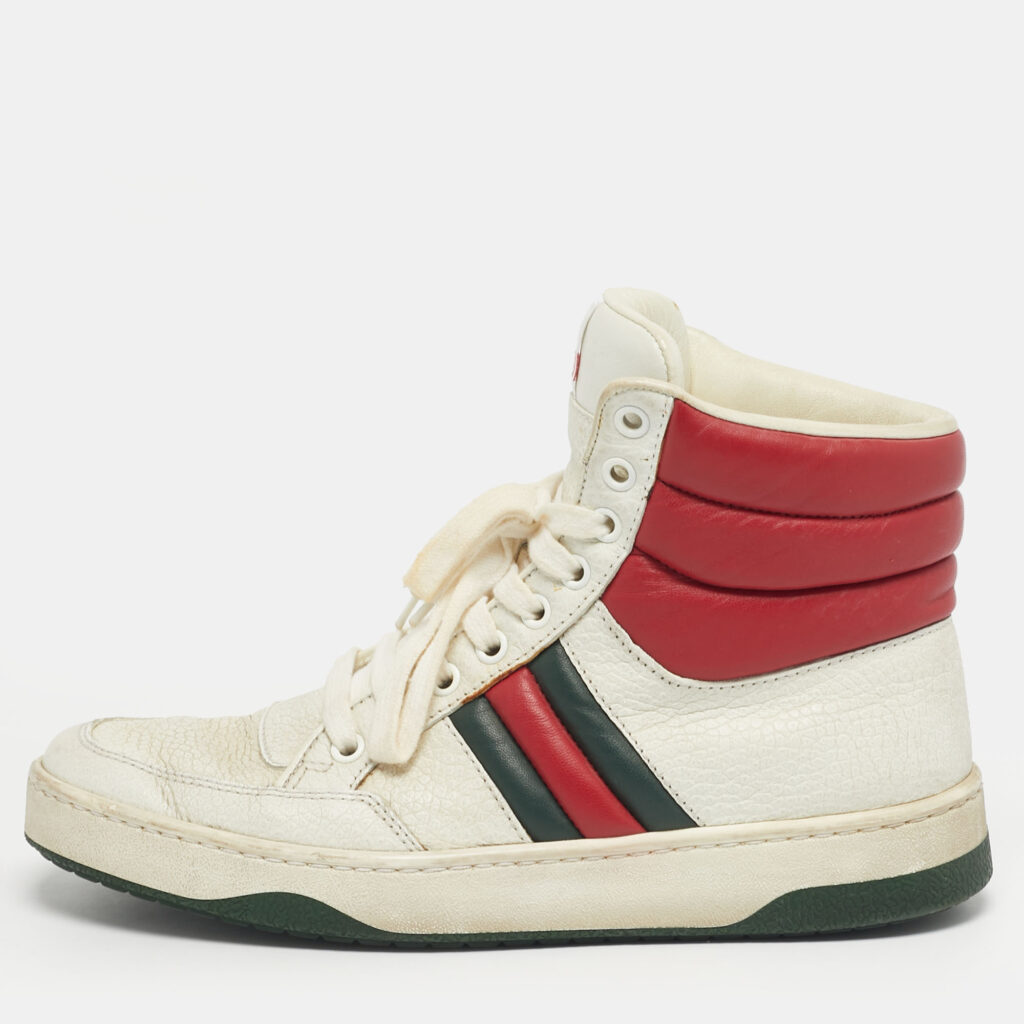 Gucci White/Red Leather New Praga Karibu Web High Top Sneakers Size 37