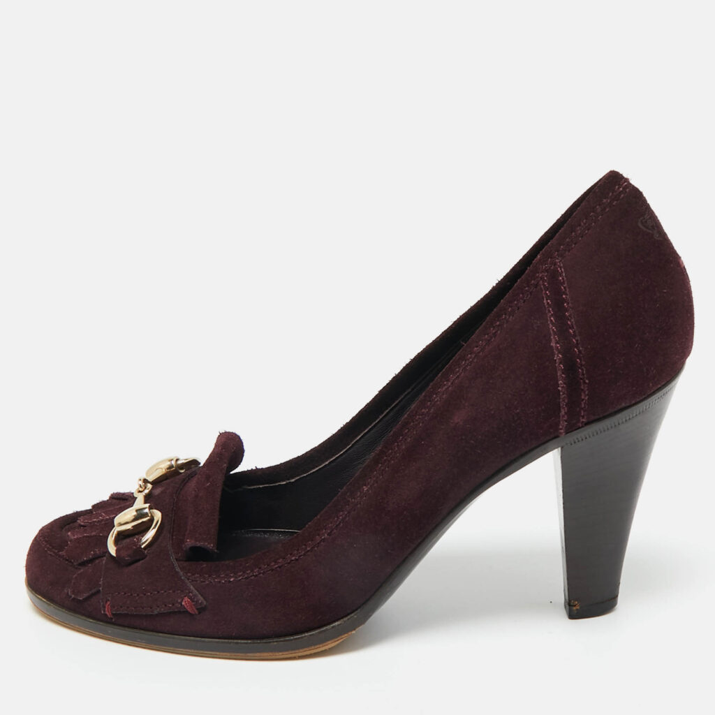 Gucci Purple Suede Horsebit Fringe Loafer Pumps Size 36.5
