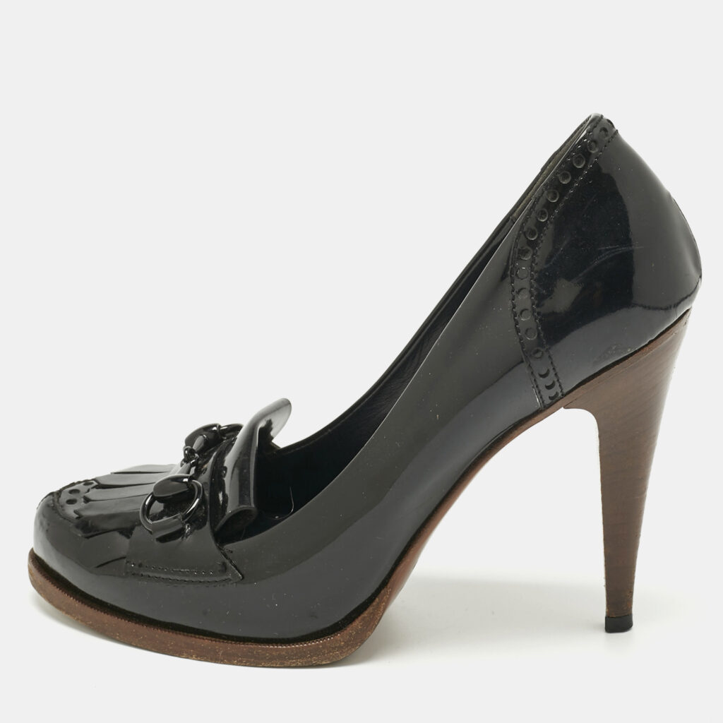Gucci Black Patent Leather Horsebit Pumps Size 37