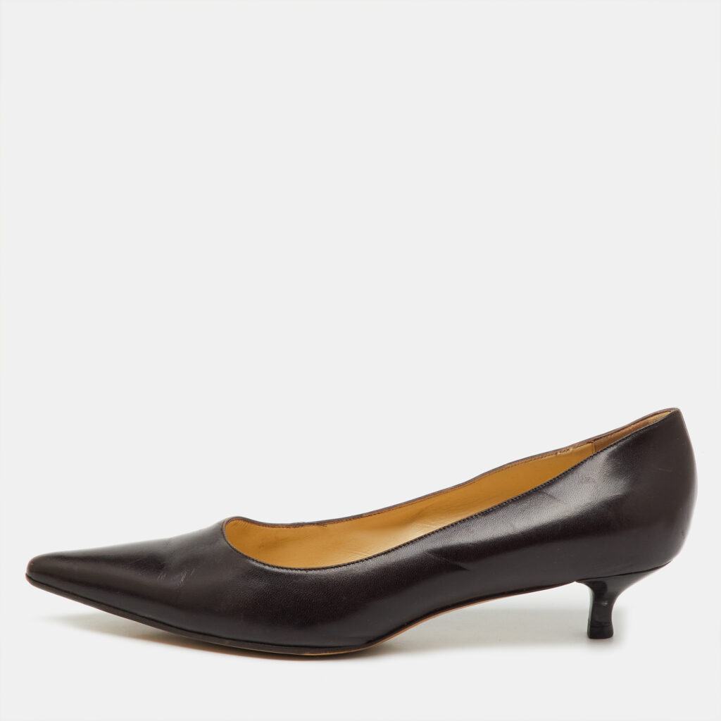 Gucci Dark Brown Leather Pointed Toe Kitten Heel Pumps Size 39.5 Gucci Dark Brown Leather Pointed Toe Kitten Heel Pumps Size 39.5