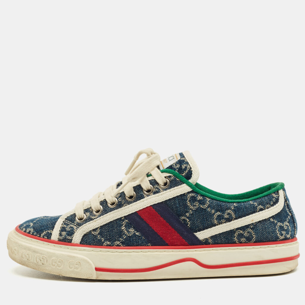 Gucci Navy Blue GG Denim Tennis 1977 Sneakers Size 36