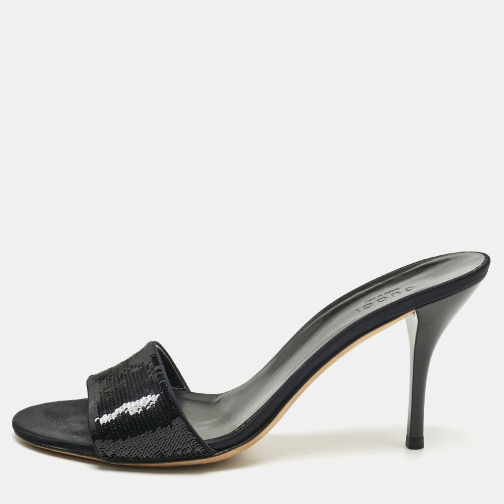 Gucci Black Sequins Open Toe Slide Sandals Size 38.5
