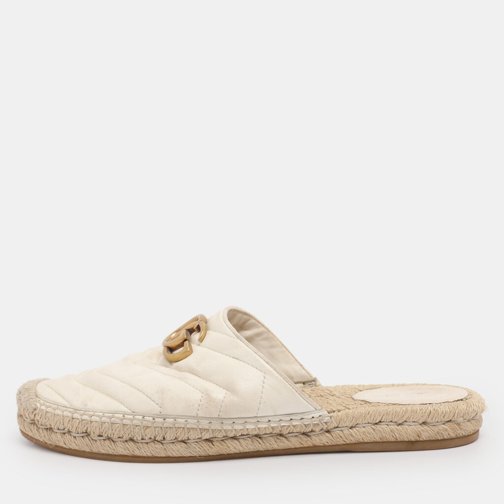 Gucci White Leather GG Marmont Espadrilles Mules Size 39 Gucci White Leather GG Marmont Espadrilles Mules Size 39