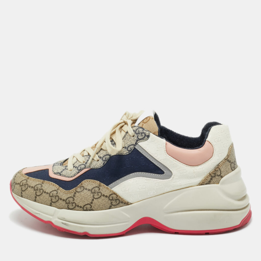 Gucci Multicolor GG Supreme Canvas Rhyton Sneakers Size 40
