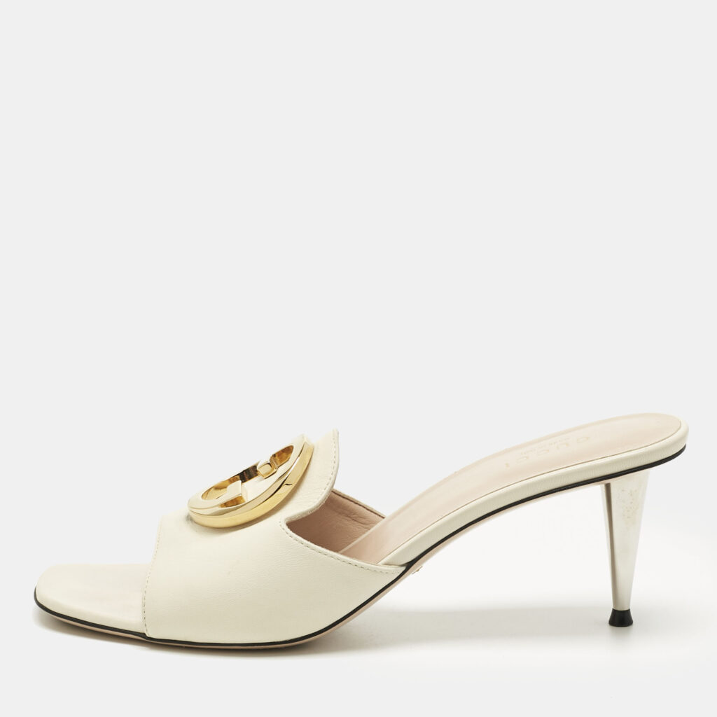 Gucci Off White Leather Blondie Slide Sandals Size 37.5 Gucci Off White Leather Blondie Slide Sandals Size 37.5