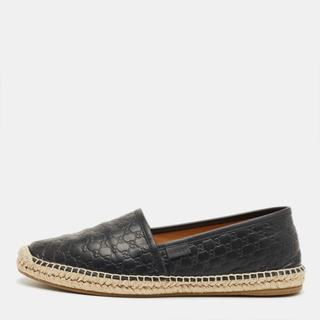 Gucci Black Microguccissima Leather Espadrille Flats Size 39.5