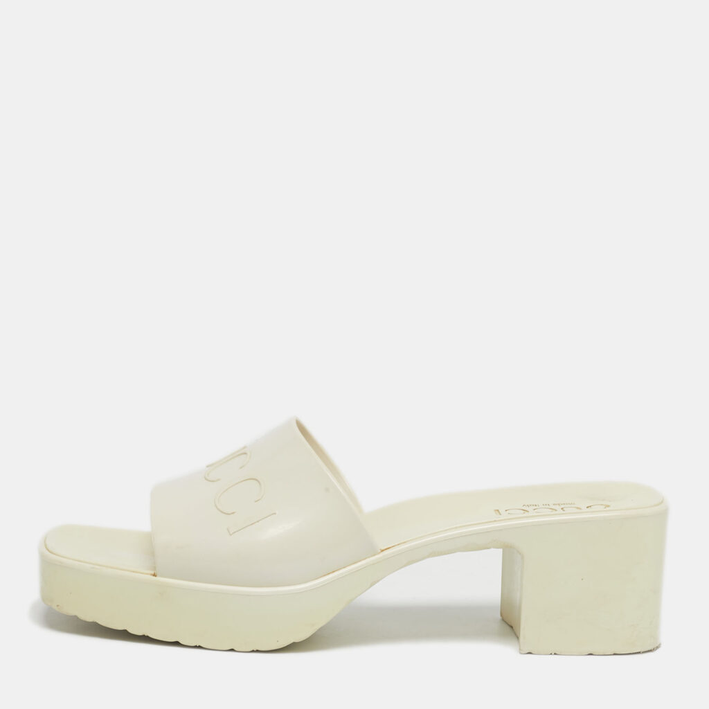 Gucci White Rubber Logo Slide Sandals Size 36
