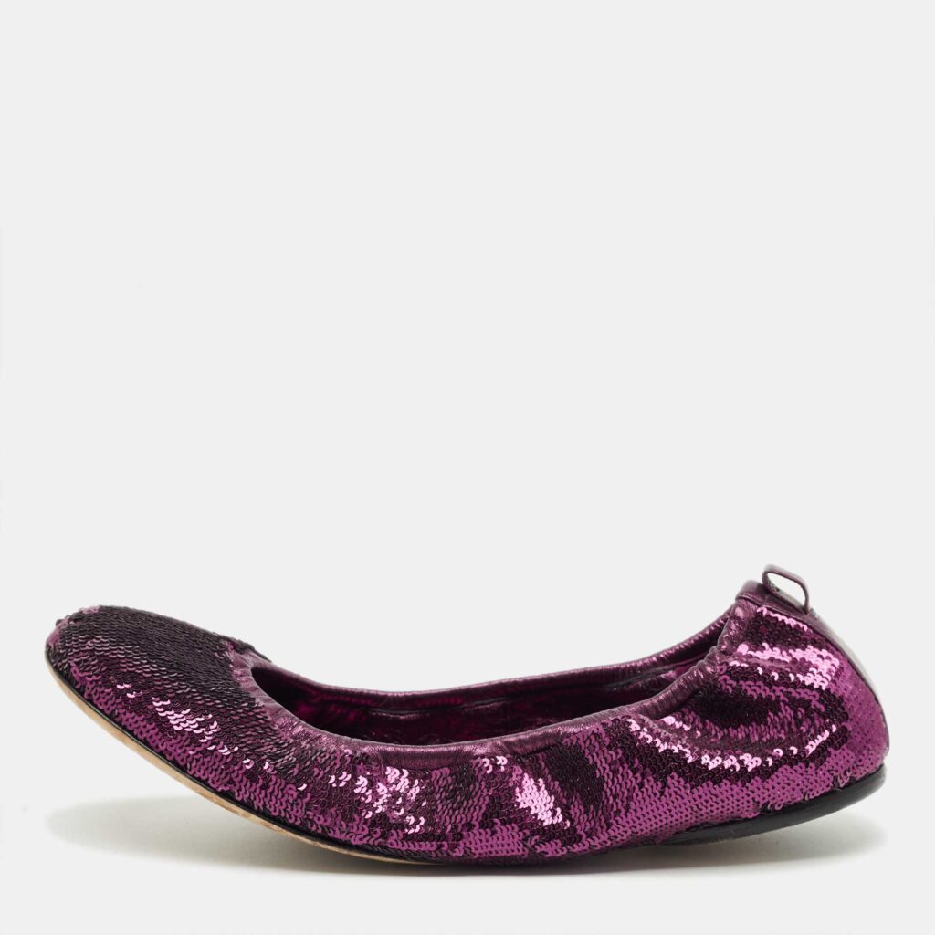 Gucci Purple Leather and Sequins Embellish Scrunch Ballet Flats Size 39 Gucci Purple Leather and Sequins Embellish Scrunch Ballet Flats Size 39