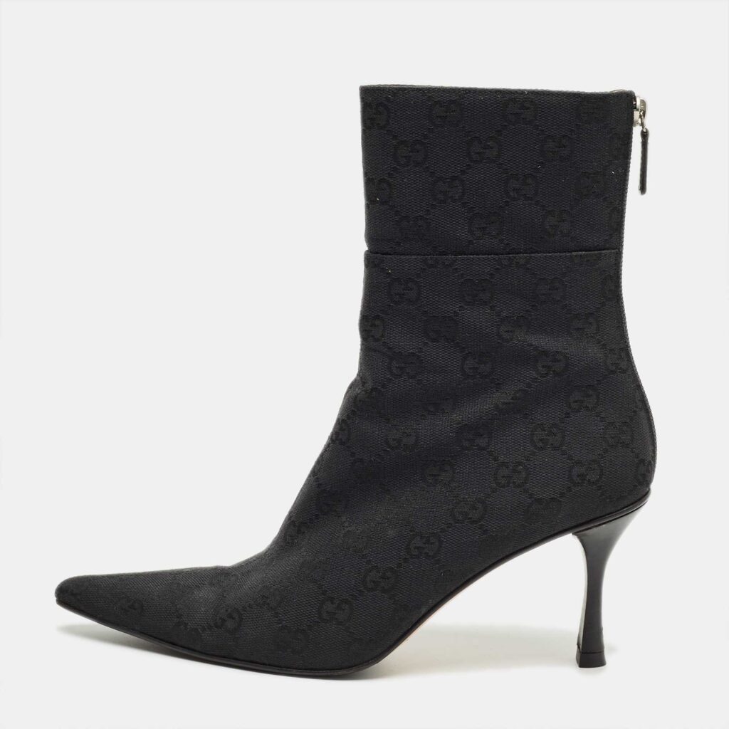 luxury-women-gucci-used-shoes-p1222703-001-1.jpg Gucci Black GG Canvas Ankle Length Boots Size 37.5