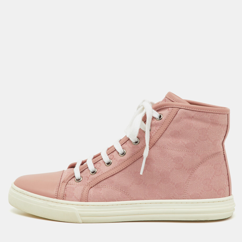 Gucci Pink GG Canvas and Leather High Top Sneakers Size 37.5 Gucci Pink GG Canvas and Leather High Top Sneakers Size 37.5