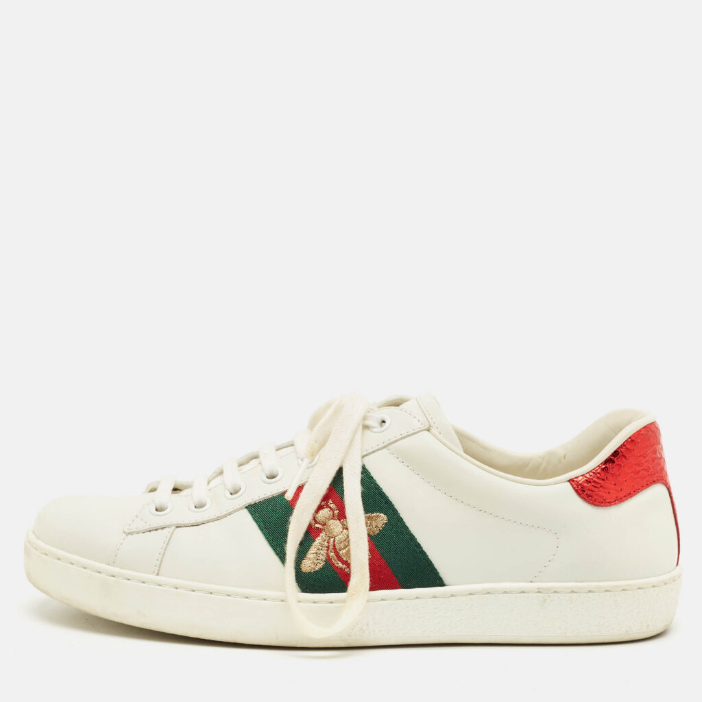 Gucci White Snakeskin Embossed and Leather Ace Web Lace Up Sneakers Size 39.5 Gucci White Snakeskin Embossed and Leather Ace Web Lace Up Sneakers Size 39.5