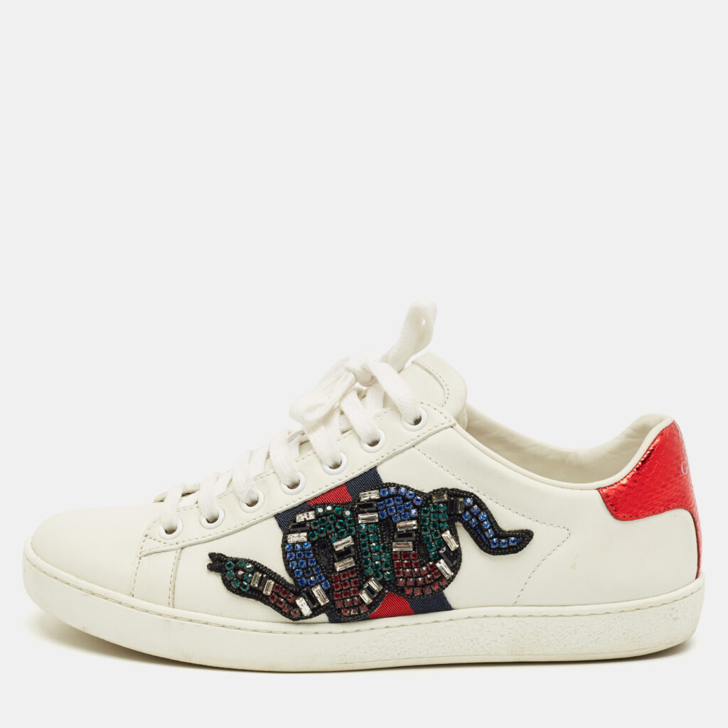 Gucci White Snakeskin Embossed and Leather Ace Low Top Sneakers Size 36 Gucci White Snakeskin Embossed and Leather Ace Low Top Sneakers Size 36