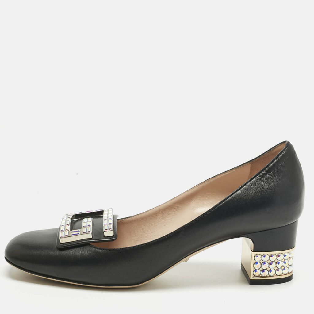 Gucci Black Leather Madeleine Crystals Pumps Size 38.5 Gucci Black Leather Madeleine Crystals Pumps Size 38.5