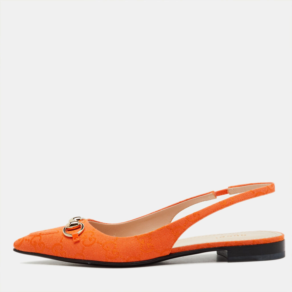 Gucci Orange GG Canvas Horsebit Slingback Flats Size 36.5 Gucci Orange GG Canvas Horsebit Slingback Flats Size 36.5