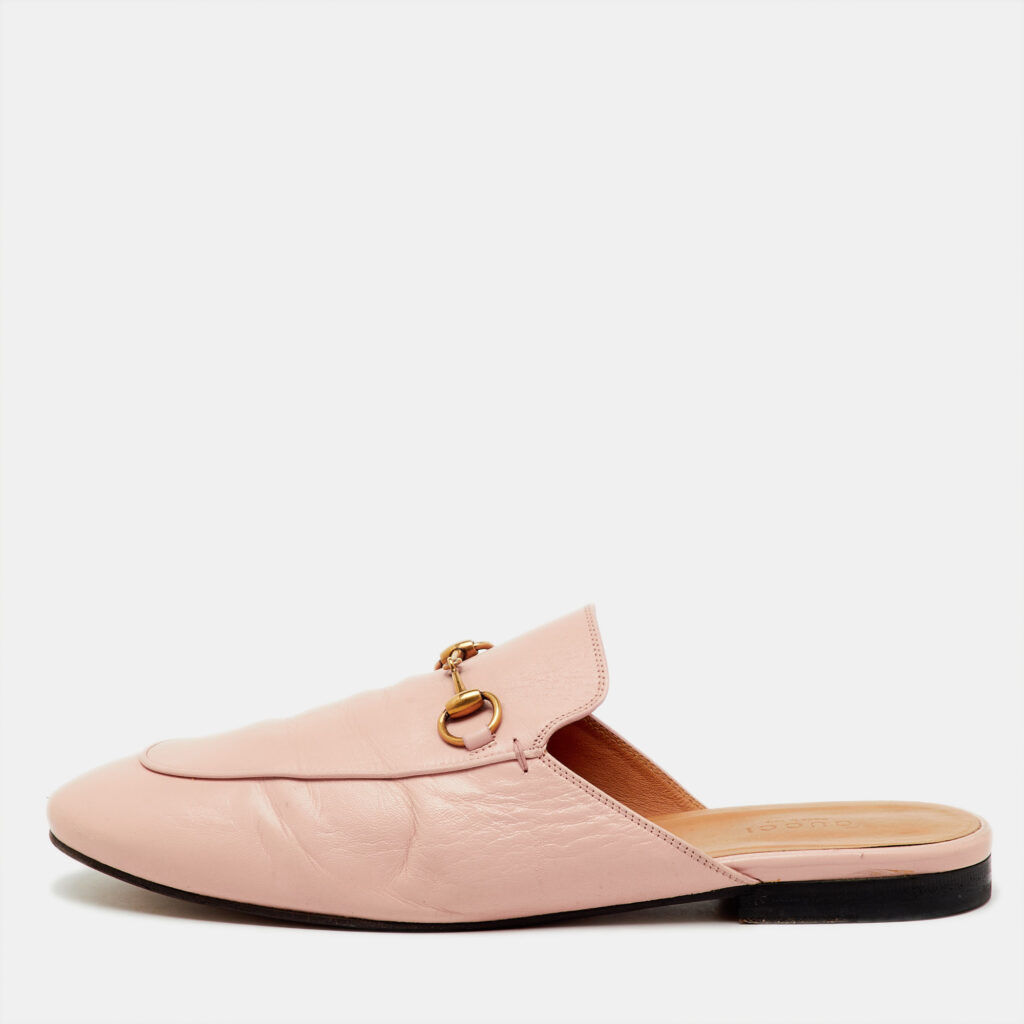 Gucci Light Pink Leather Princetown Horsebit Flat Mules Size 40 Gucci Light Pink Leather Princetown Horsebit Flat Mules Size 40