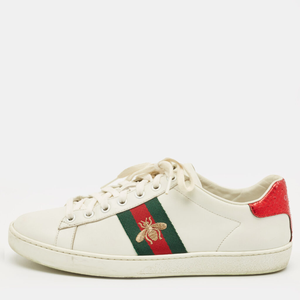 Gucci White Snakeskin Embossed Leather Ace Lace Up Sneakers Size 38 Gucci White Snakeskin Embossed Leather Ace Lace Up Sneakers Size 38