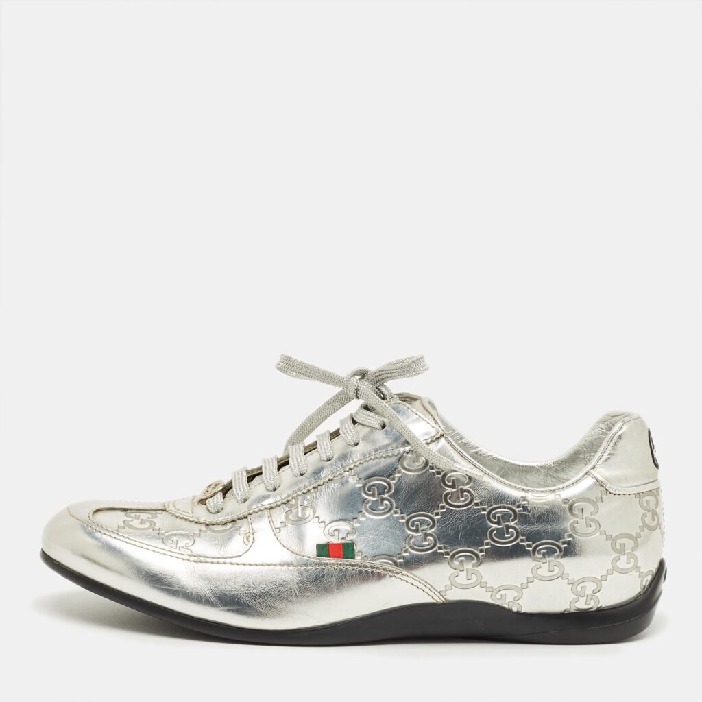 Gucci Silver Guccissima Leather Low Top Sneakers Size 37 Gucci Silver Guccissima Leather Low Top Sneakers Size 37