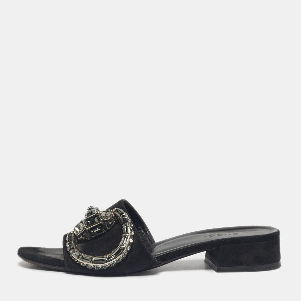 Gucci Black Suede Maxime Flat Sandals Size 36