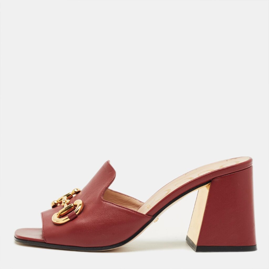 Gucci Burgundy Leather Horsebit Slide Sandals Size 38 Gucci Burgundy Leather Horsebit Slide Sandals Size 38