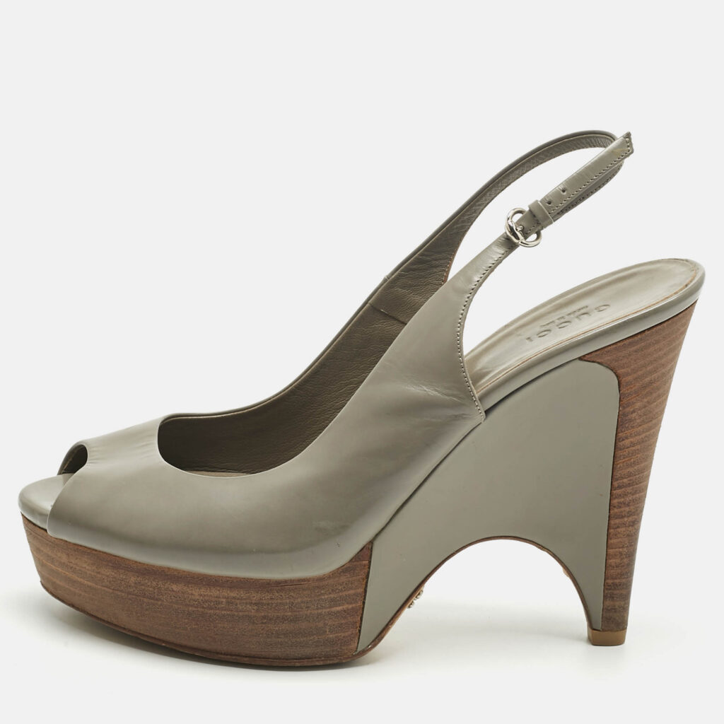 Gucci Grey Leather Peep Toe Slingback Sandals Size 39 Gucci Grey Leather Peep Toe Slingback Sandals Size 39