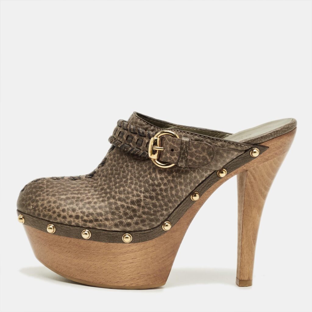 Gucci Olive Green Leather Janis Studded Clogs Size 38 Gucci Olive Green Leather Janis Studded Clogs Size 38