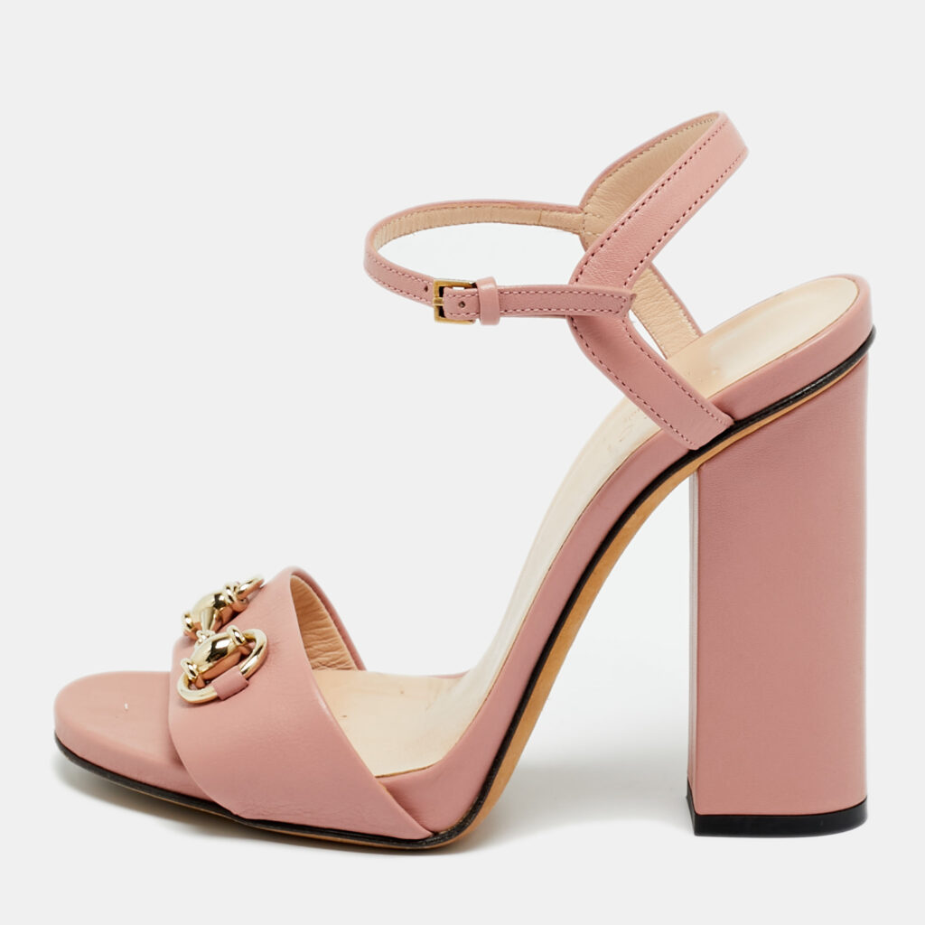 Gucci Pink Leather GG Marmont Ankle Strap Sandals Size 35.5