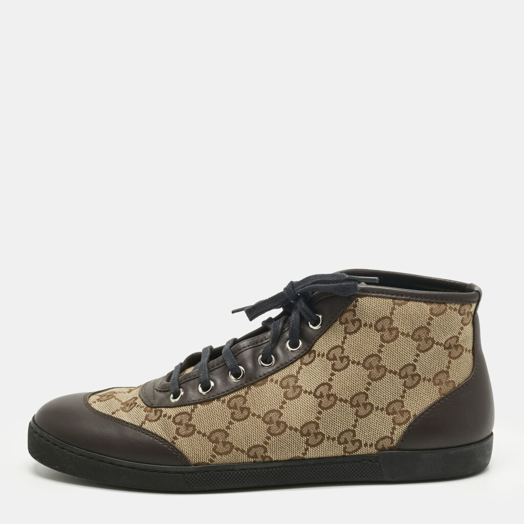Gucci Brown/Beige GG Canvas and Leather Lace Up High Top Sneakers Size 39