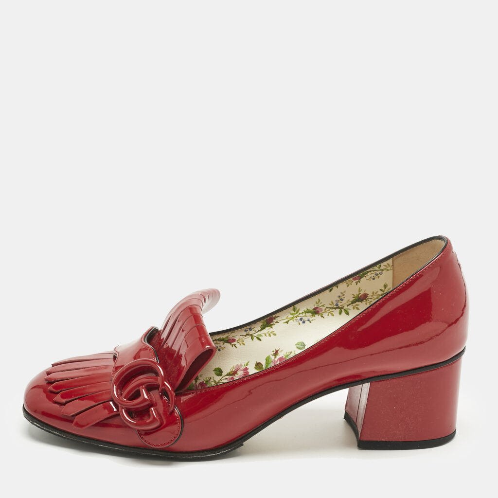 Gucci Red Patent Fringe Marmont GG Loafer Pumps Size 37.5 Gucci Red Patent Fringe Marmont GG Loafer Pumps Size 37.5