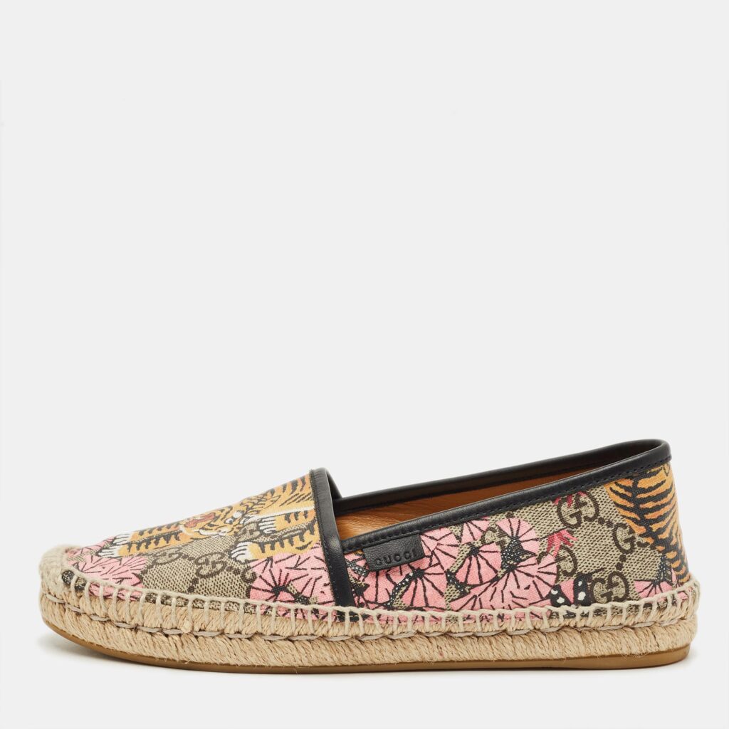 Gucci Multicolor Coated Canvas and Leather GG Supreme Espadrille Flats Size 36
