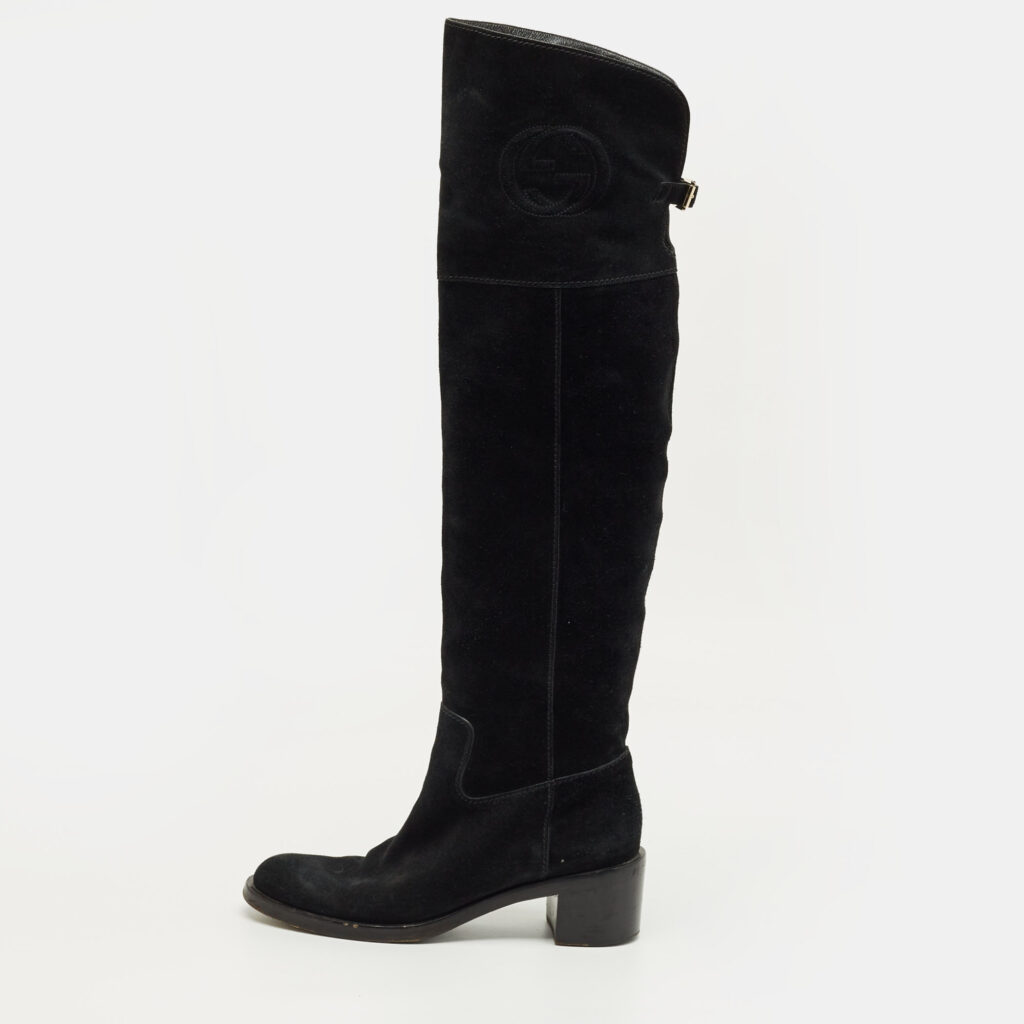 Gucci Black Leather And Suede Horsebit Knee Length Boots Size 39 Gucci Black Leather And Suede Horsebit Knee Length Boots Size 39