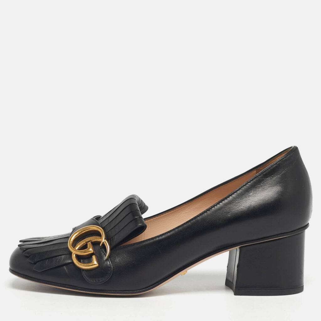 Gucci Black Leather GG Marmont Fringe Loafer Pumps Size 37 Gucci Black Leather GG Marmont Fringe Loafer Pumps Size 37
