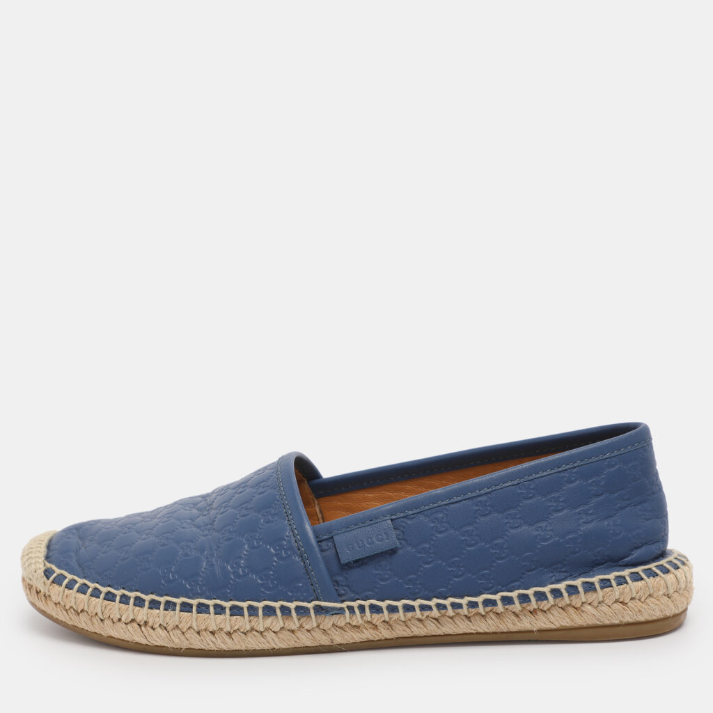Gucci Blue Leather GG Espadrille Flats Size 38.5 Gucci Blue Leather GG Espadrille Flats Size 38.5