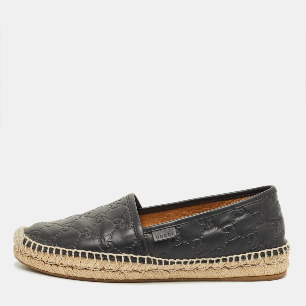 Gucci Black Leather Guccissima Espadrille Flats Size 38.5 Gucci Black Leather Guccissima Espadrille Flats Size 38.5